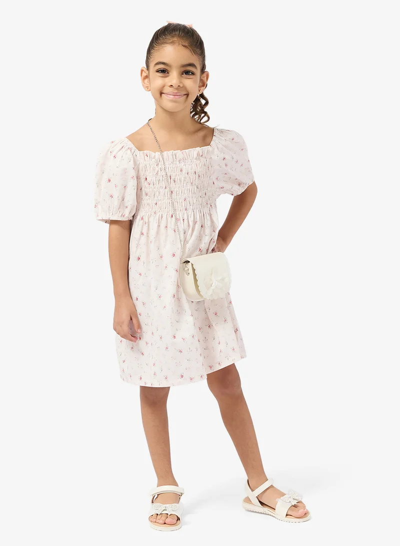 Pinata  Smocked Puff Sleeve Printed Dress for Women | Best Price UAE